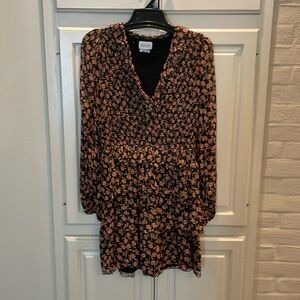 Saylor dress- black with pink flowers, gold stripes-size S